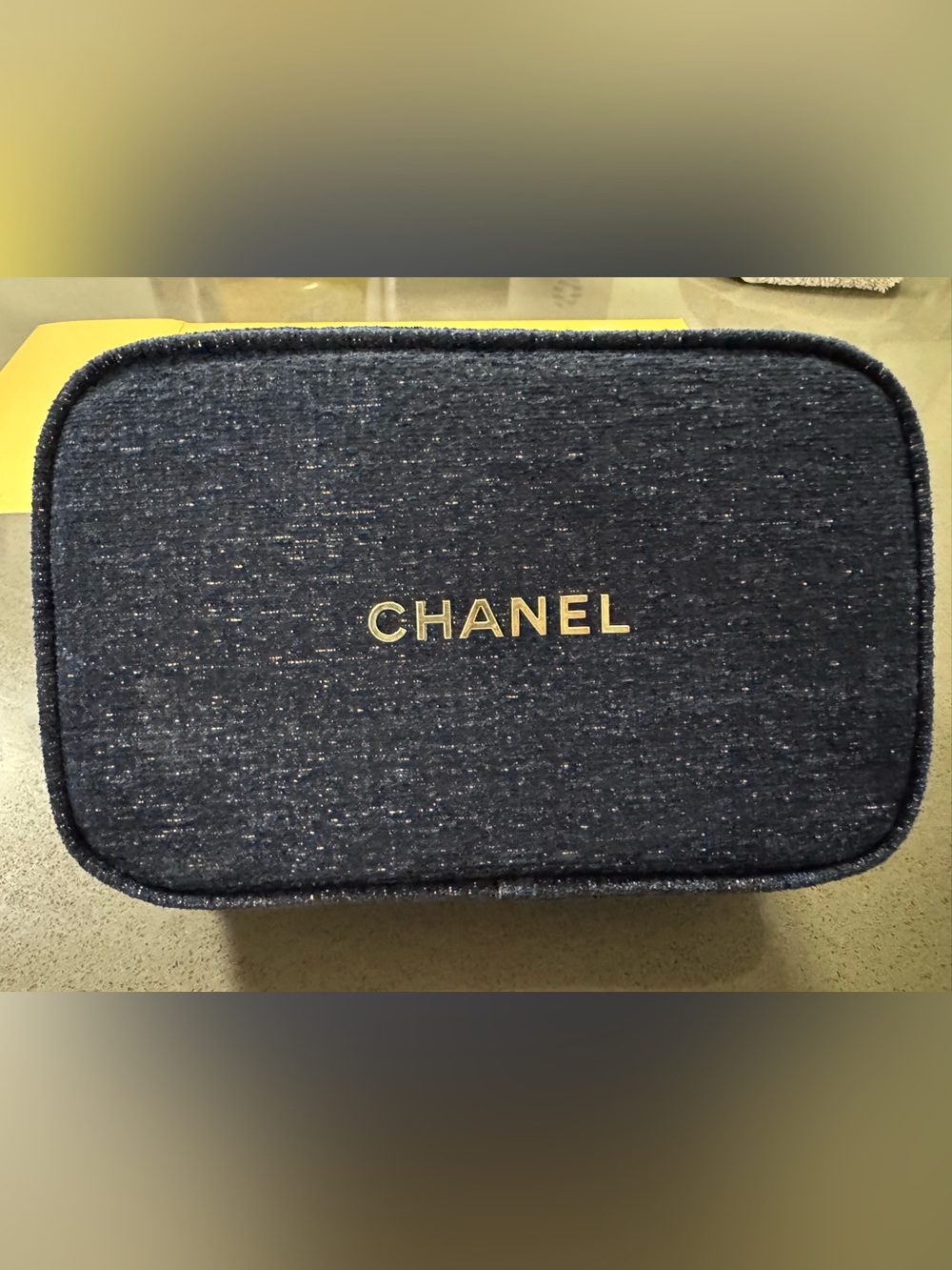 [New] Chanel gold and navy beauty pouch